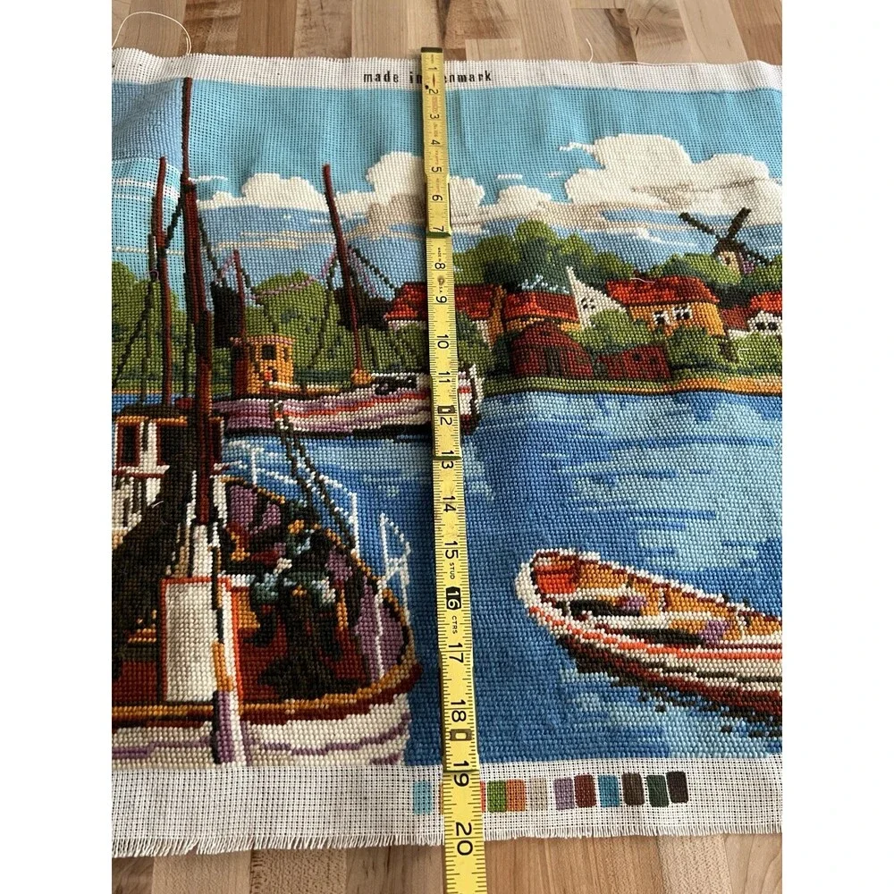 CEWEC Denmark Needlepoint Canvas C587-9 Work In Progress Boat Dock 17 x 23